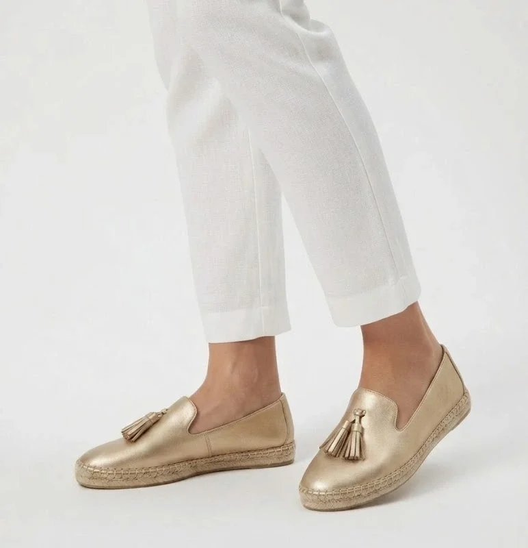Moccasin Espadrilles Gold Leather